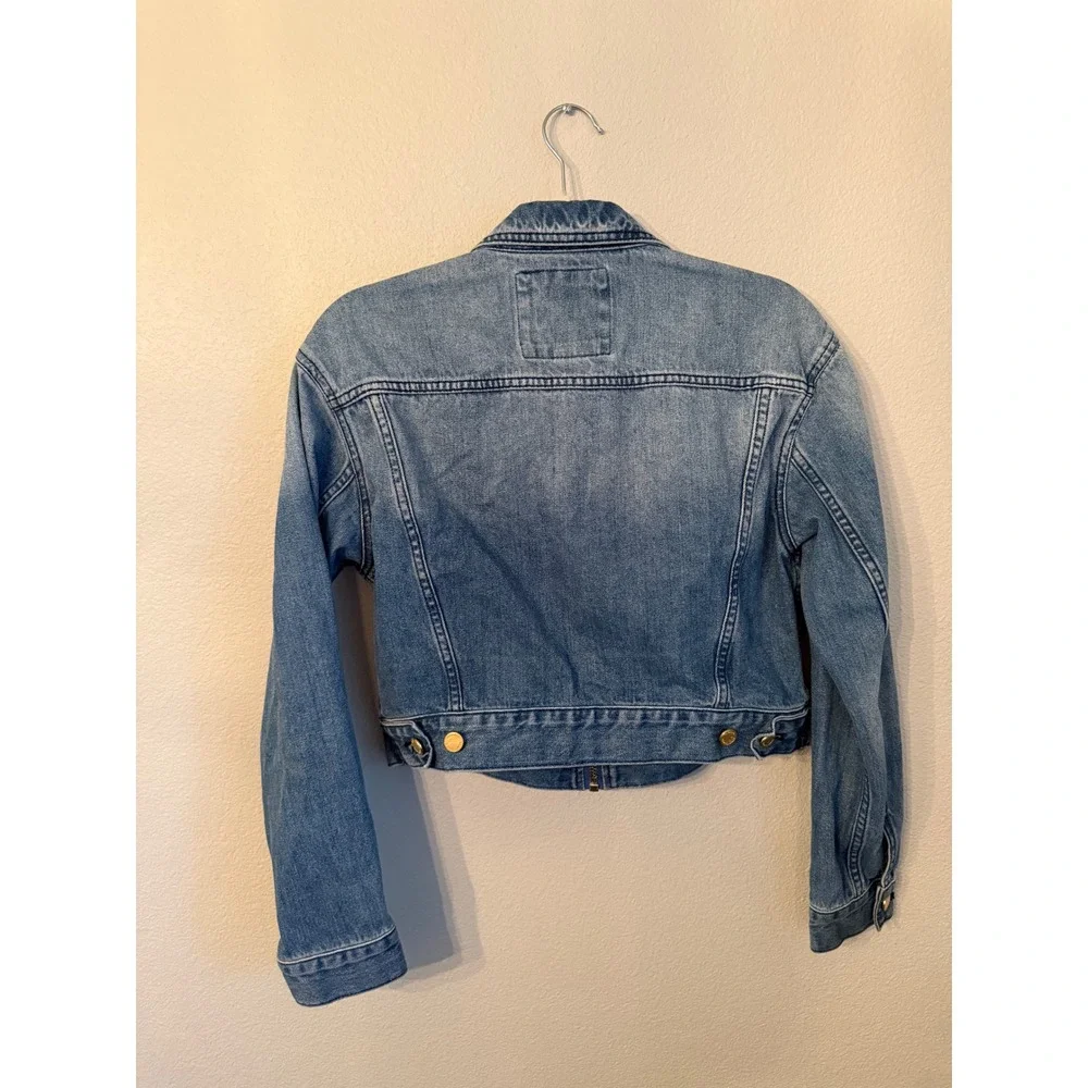 Michael Kors Denim Jacket Women Small Blue Excellent Cropped Zip Front O-Ring